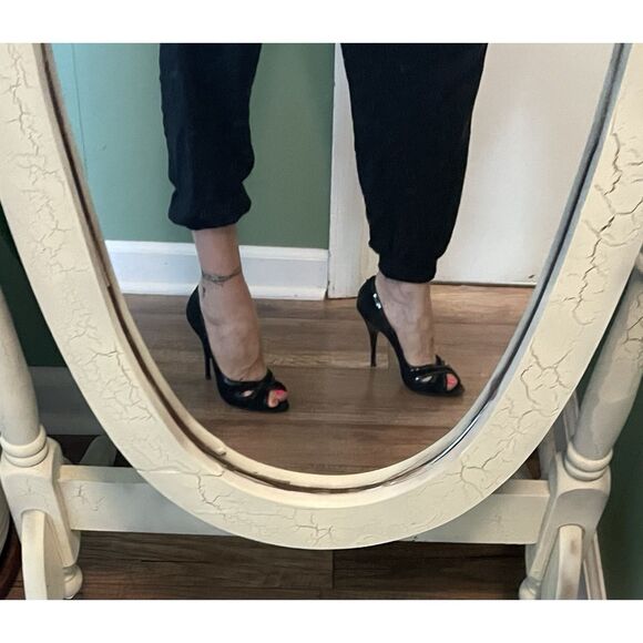 Vintage JoPini Sandro Vicari Black Suede Peep Toe Heels Italy Size 37 - Picture 7 of 7